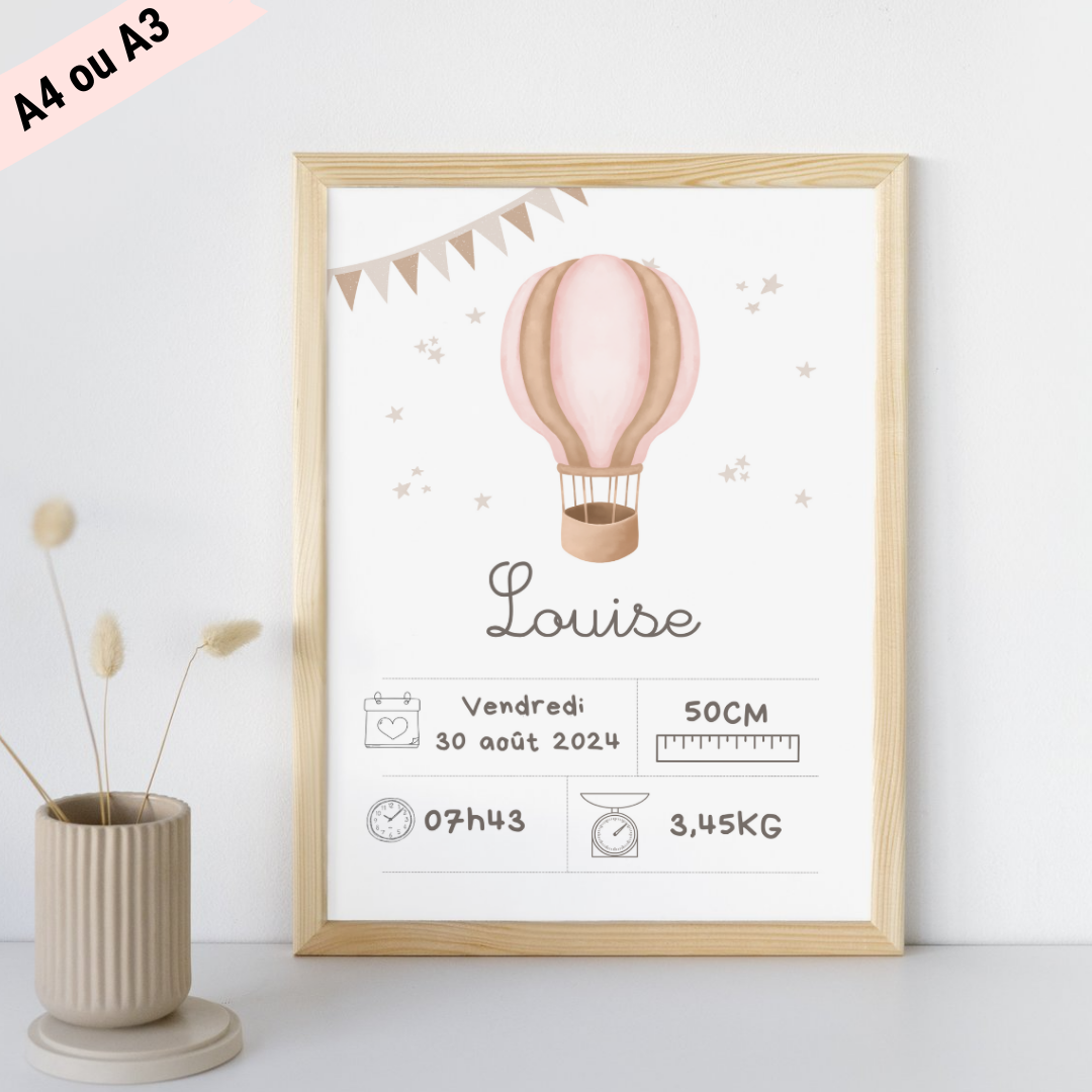 Affiche de naissance Montgolfière
