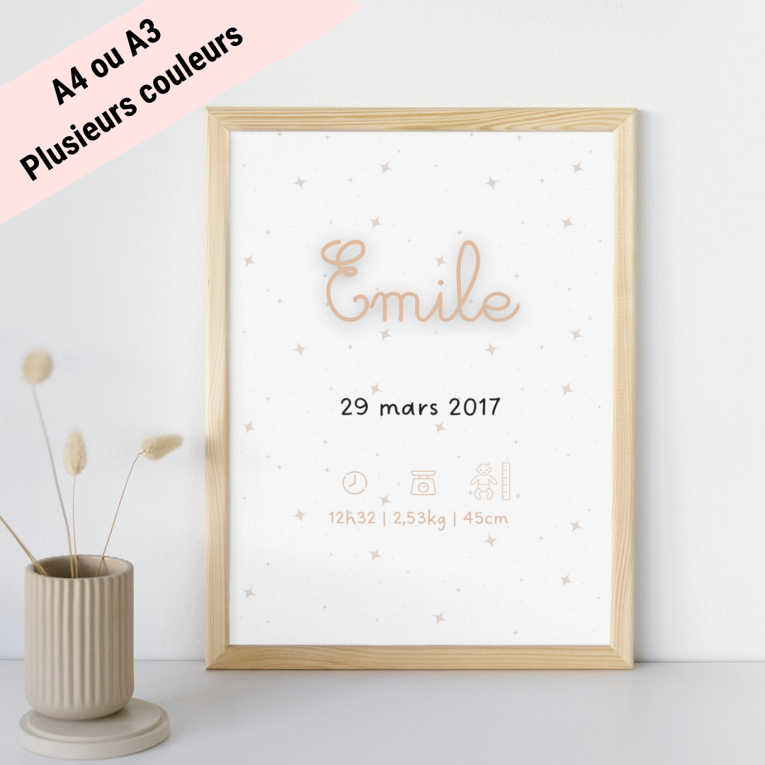 Affiche de naissance étoiles