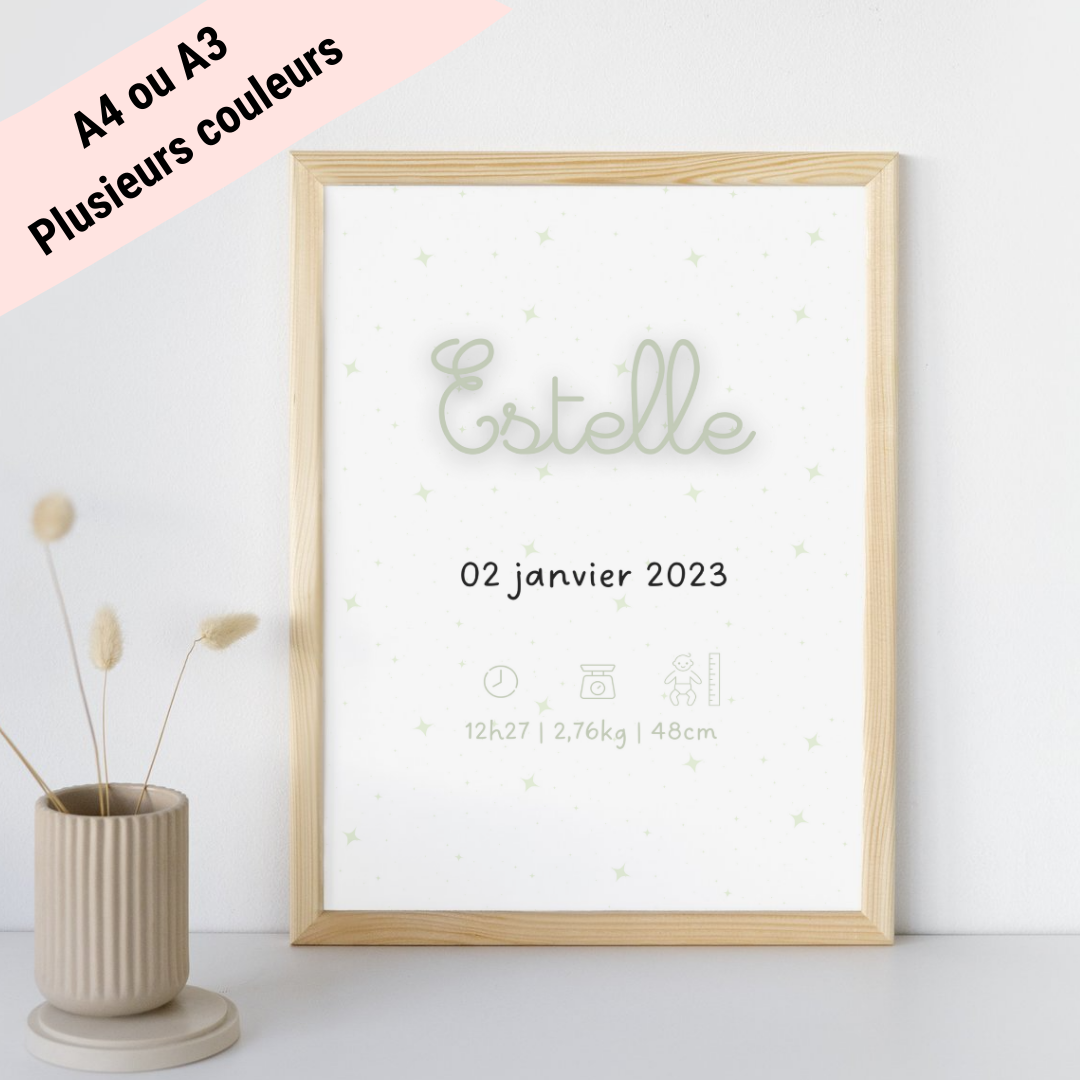 Affiche de naissance étoiles