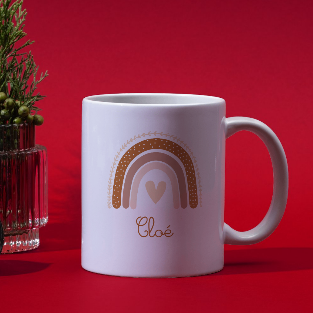 Mug prénom - Arc en ciel beige