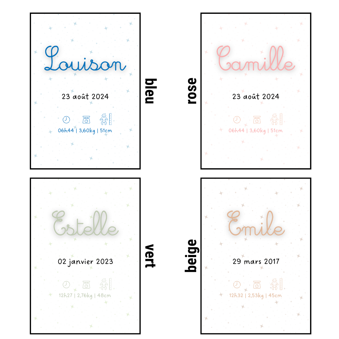Affiche de naissance étoiles