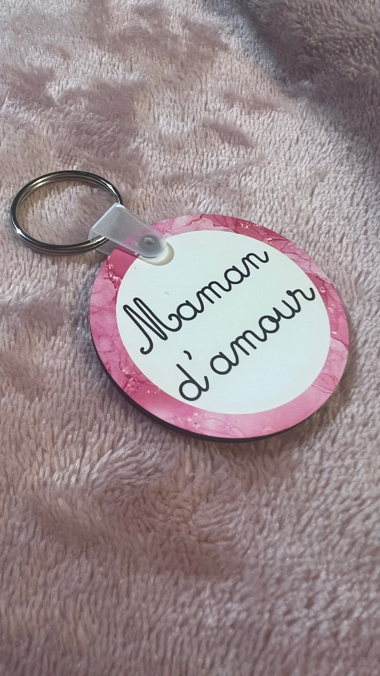 Porté clé rond rose personnalisé