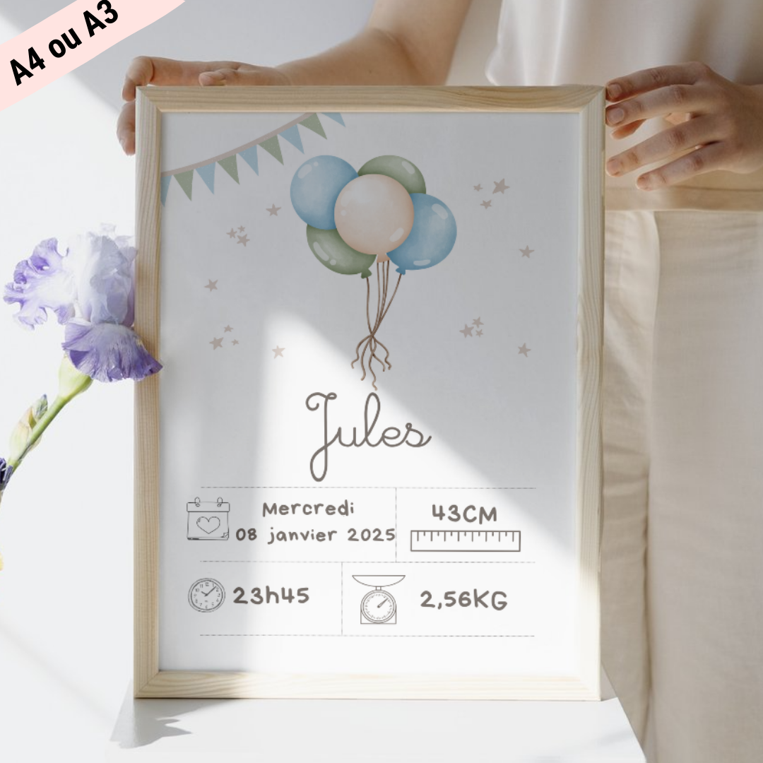 Affiche de naissance Ballons