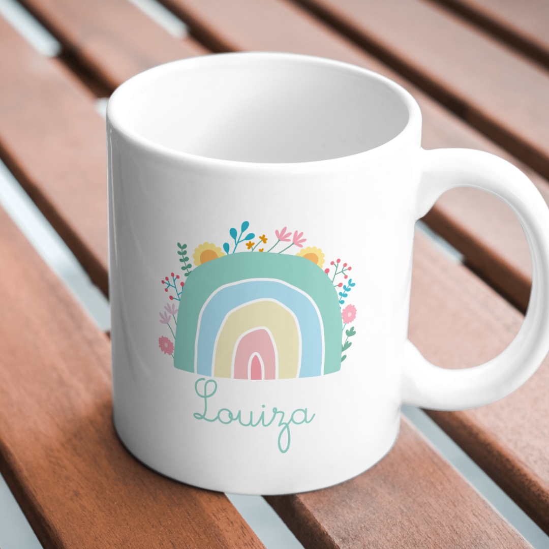 Mug prénom - Arc-en-ciel fleuri