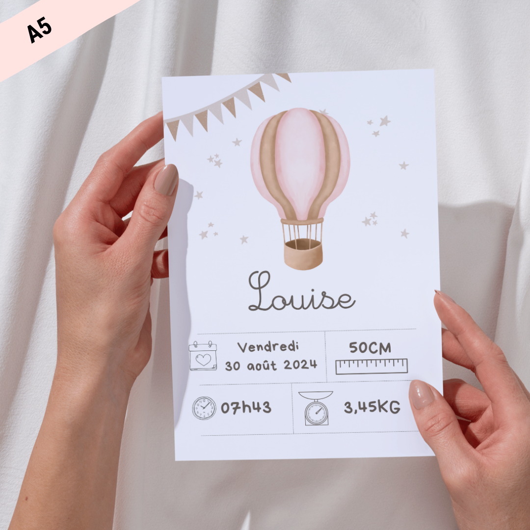 Petite affiche de naissance Montgolfière