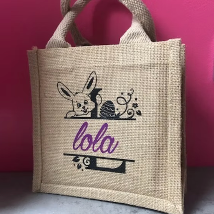 Petit sac en jute, initiale Pâques