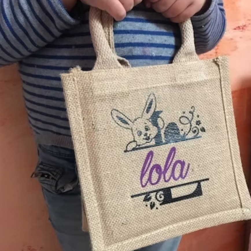 Petit sac en jute, initiale Pâques