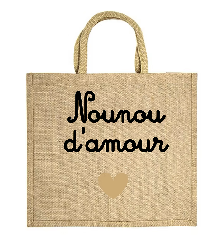 Sac en toile de jute Nounou d'amour