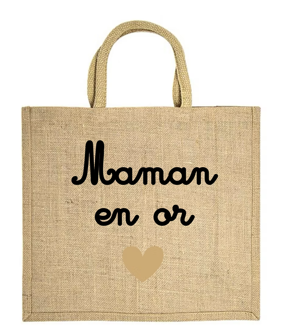Sac en toile de jute Maman en or