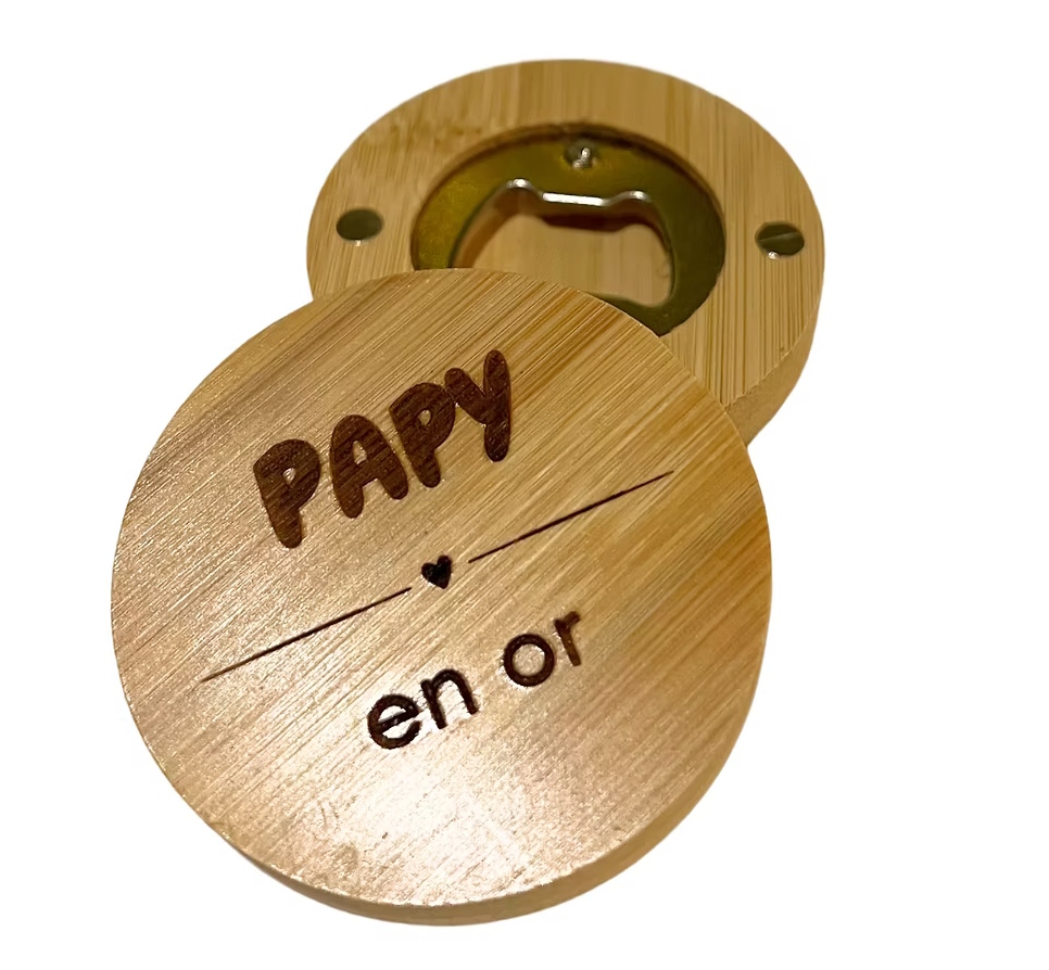 Magnet décapsuleur bois Papy en or