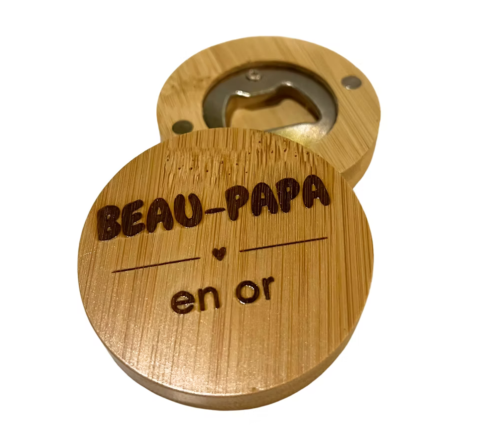 Magnet décapsuleur bois Beau-papa en or