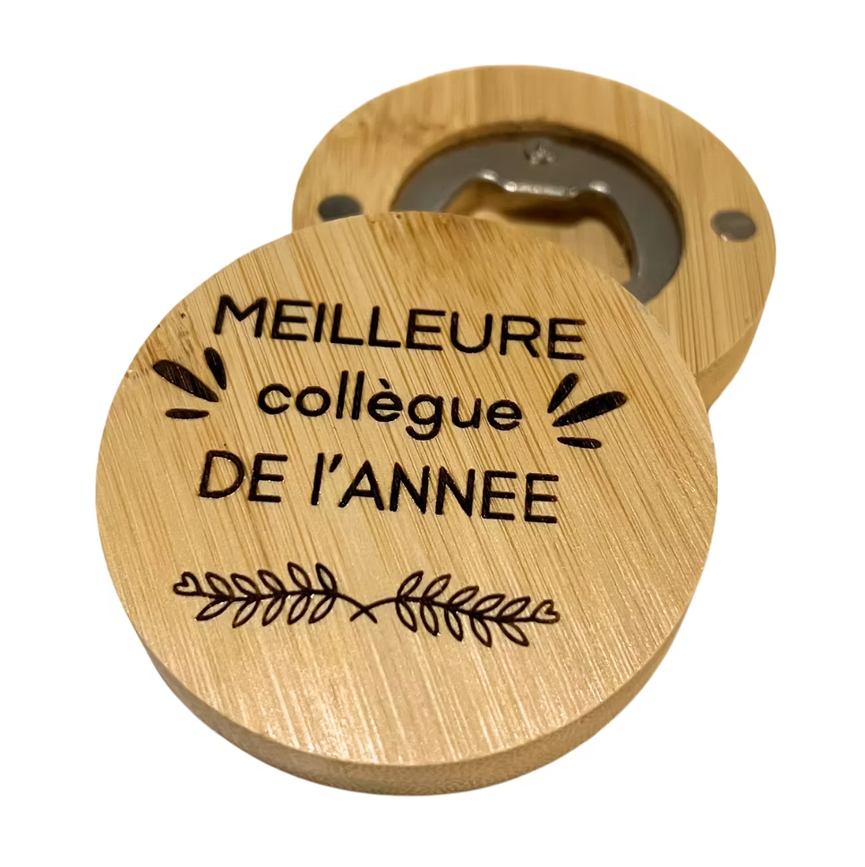Magnet décapsuleur bois Meilleure collègue de l'année